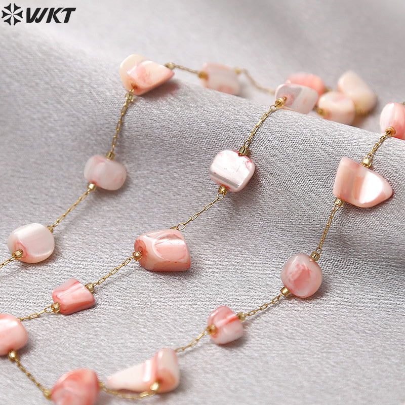 WT-STS019 Gentle Elegant Stainless Steel Pink White Irregular Natural Stone Jewelry DIY Necklace Bracelet Accessories Chain