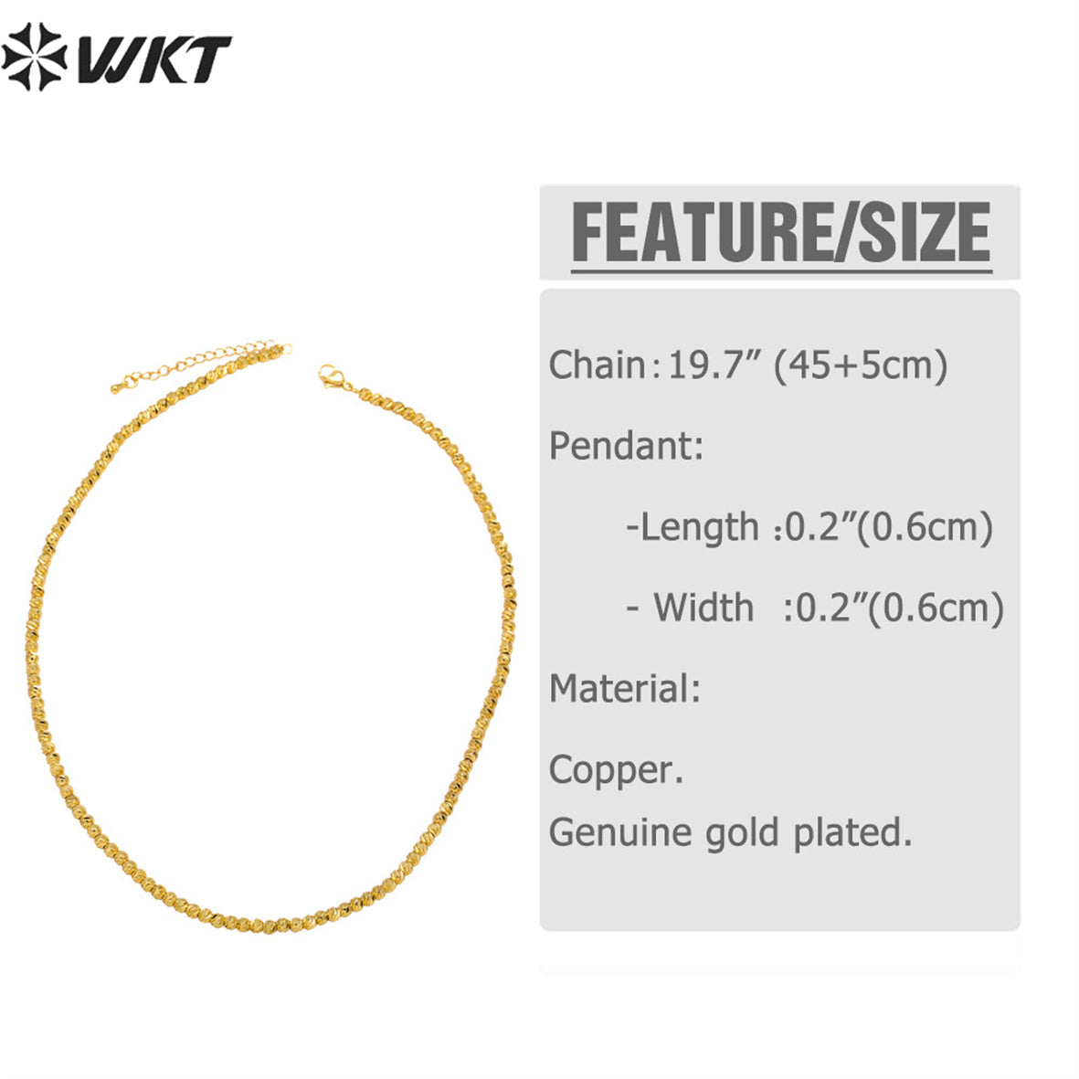 WT-BFN045 NEW Beads 18k Real Gold Plated Resist Tarnishable 3.5mm Brass Beads Chain Necklace Diamond Cut Beads Metal Necklace