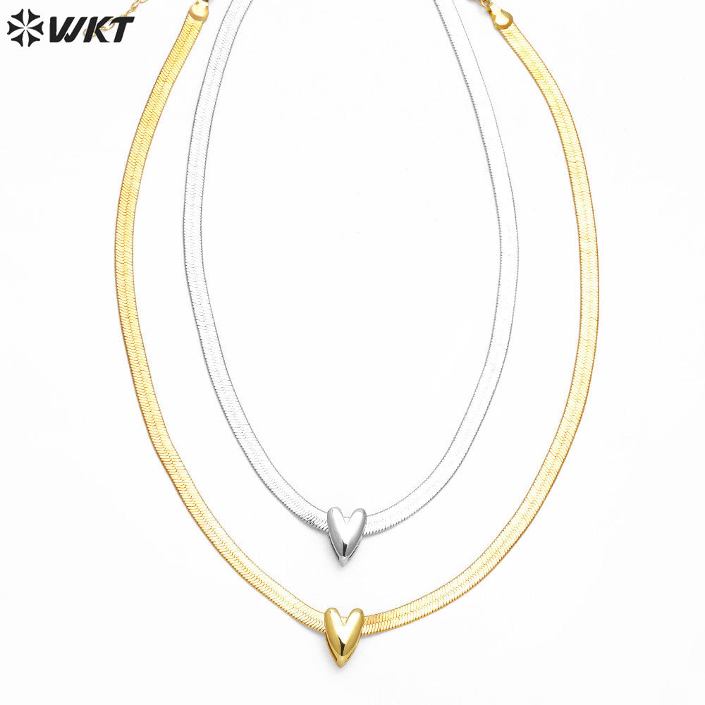 WT-JFN24 WKT Hot Sale Classical and Simple Design Heart Shape Brass and Silver Lady Neckalce 18k Gold Plated Jewelry Ornament