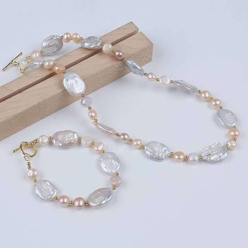 WT-JN276 Amazing Gorgeous Natural Colorful Brightly High Quality Freshwater Pearl Necklace and Bracelet Jewelry Set