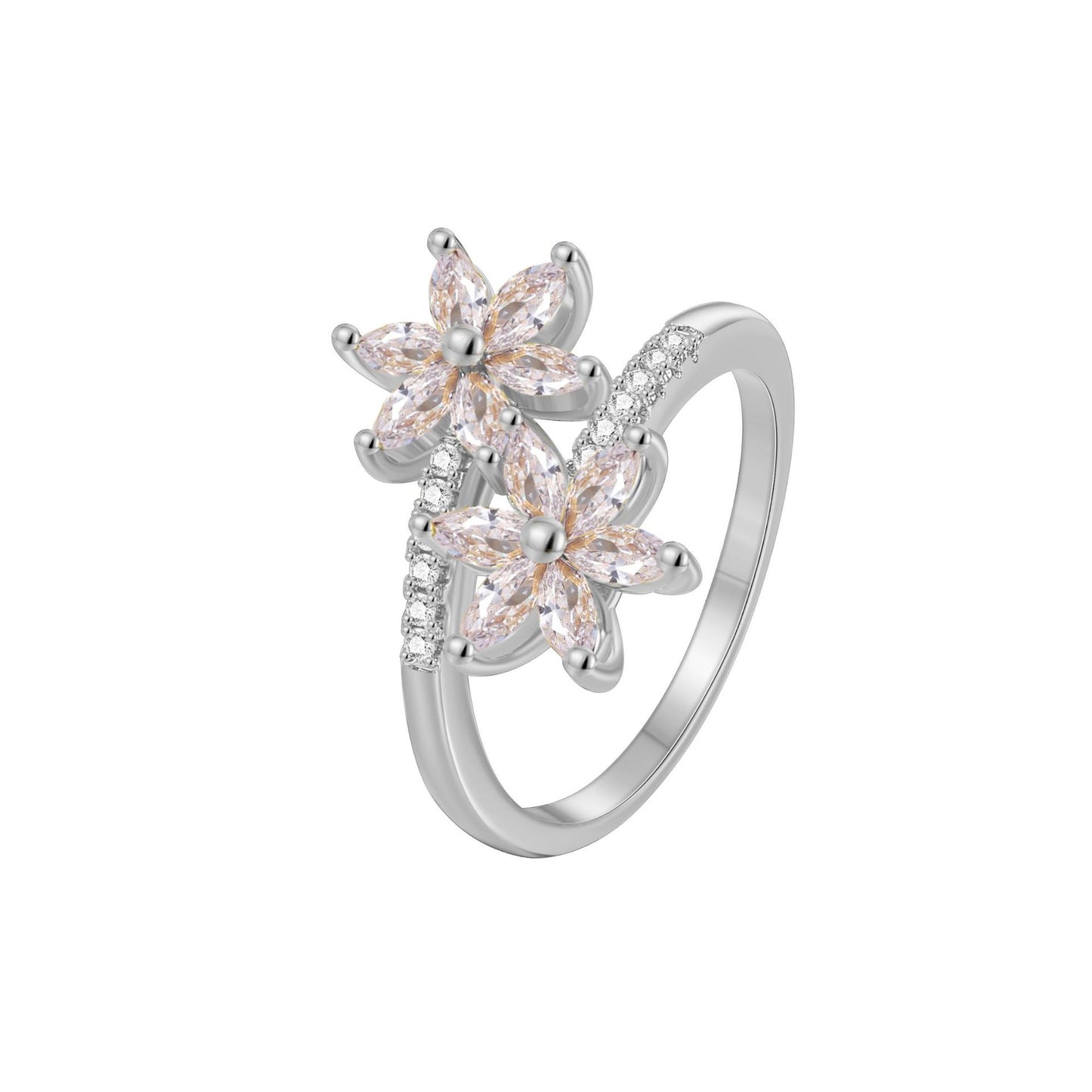 WT-MR044 Newest Modern Trendy Gold Plated Cubic Zircon Double Flowers Shape Women Rings For Party Decoration Accessories