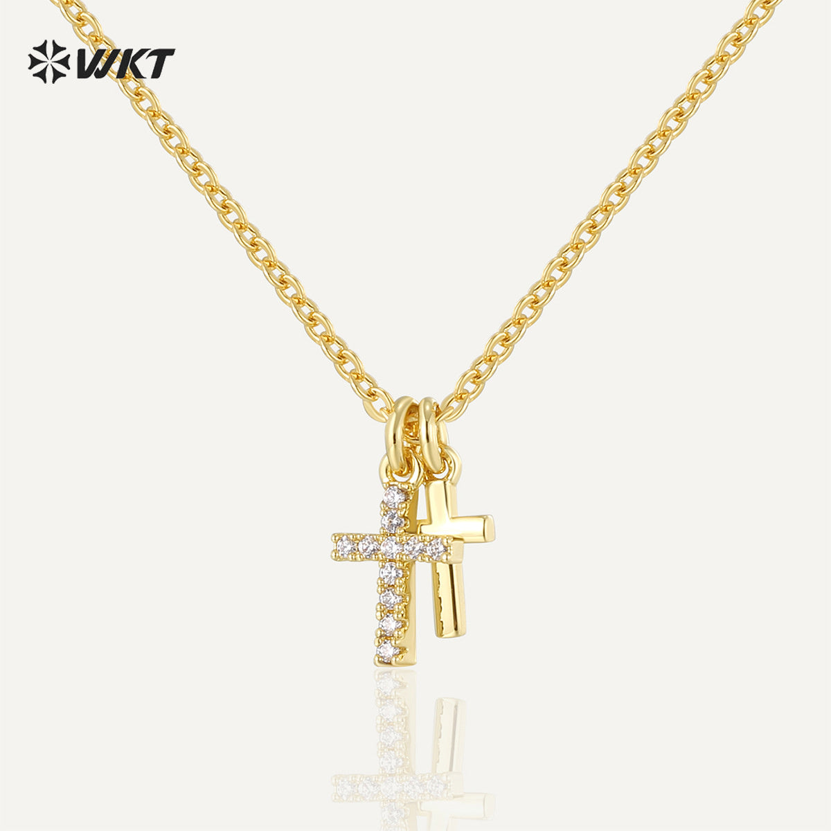 WT-MN998 Trendy Exquisite Double Cross Cubic Zircon Paved Pendant Collarbone Chain Necklace for Women Skirt Jewelry