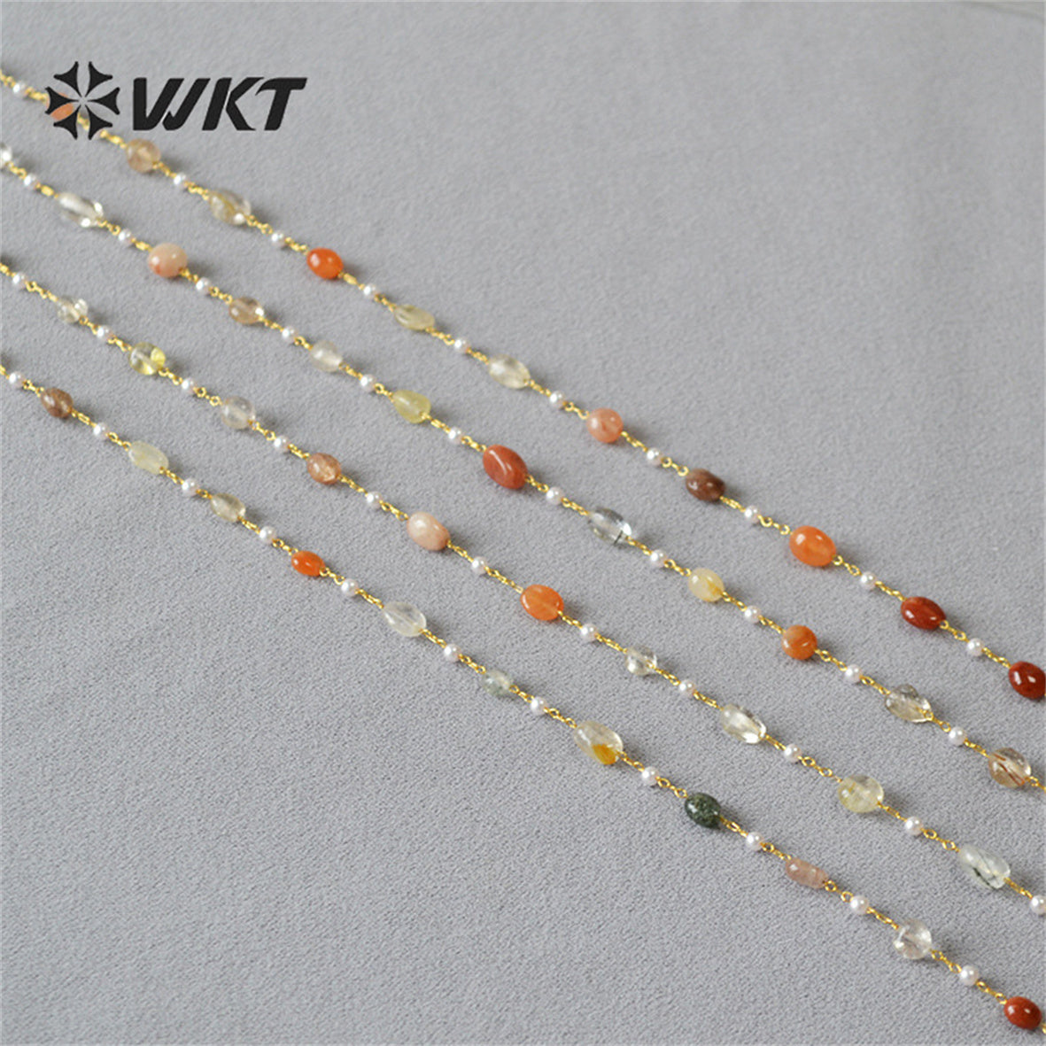 WT-N1419 Lucky Handmade 16inch Long Choker Necklace Natural Amethyst Stone Beads Rosary Chain Necklace INS Hot Necklace