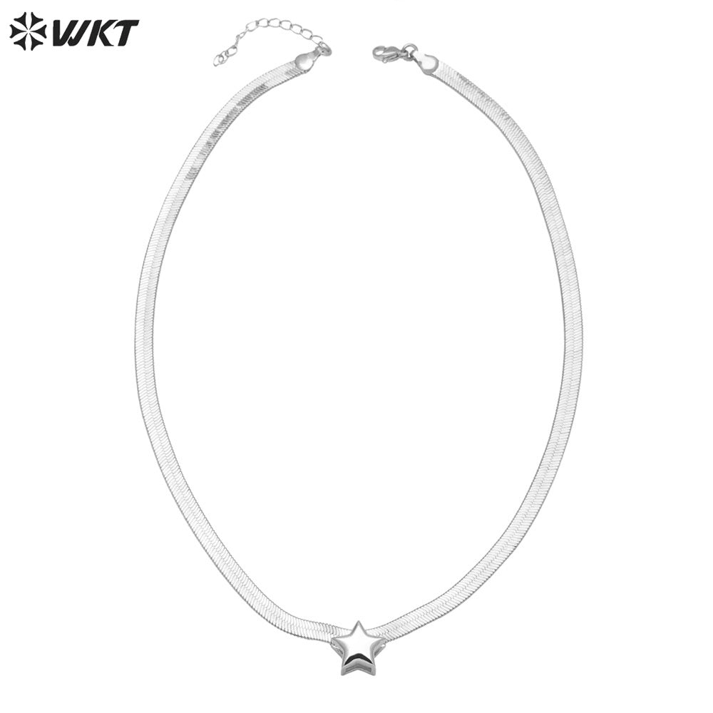 WT-JFN23 WKT Design Beautiful and Classical Style Star Shape Brass and Silver 18K Gold Plated Metal Necklace for Anniversity