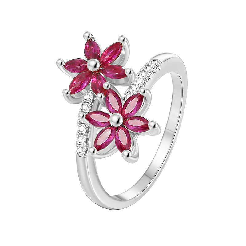 WT-MR044 Newest Modern Trendy Gold Plated Cubic Zircon Double Flowers Shape Women Rings For Party Decoration Accessories