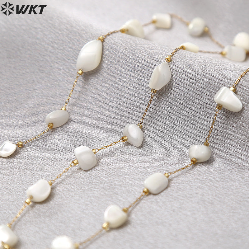 WT-STS019 Gentle Elegant Stainless Steel Pink White Irregular Natural Stone Jewelry DIY Necklace Bracelet Accessories Chain