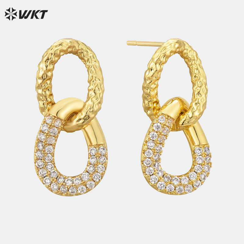 WT-ME116 European Style Exquisite Yellow Bass and Tiny Zircon Paved Figure Eight Buckle Shape Earrings Women Party Jewelry