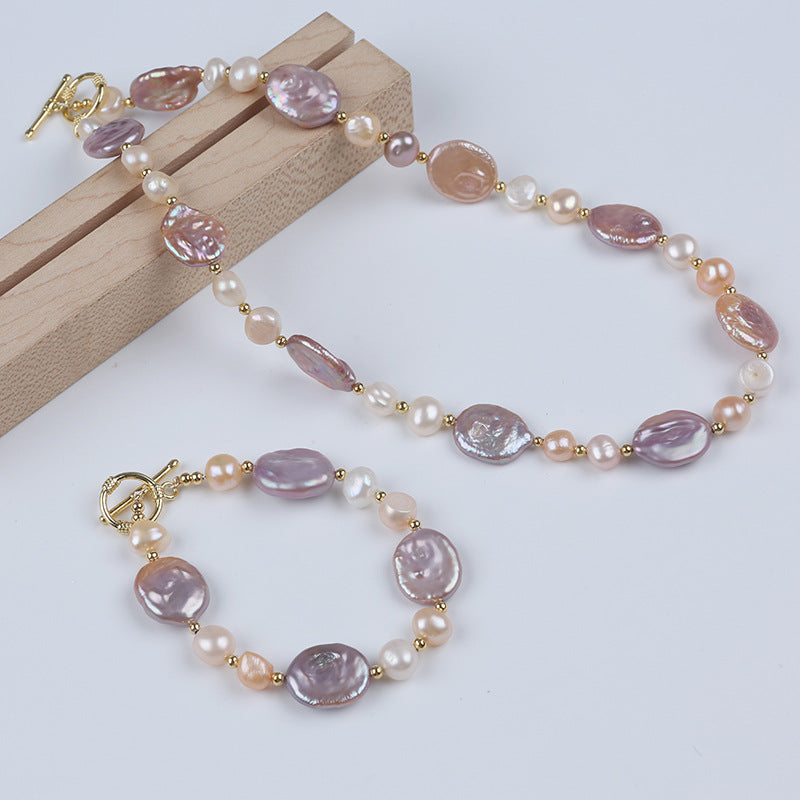WT-JN276 Amazing Gorgeous Natural Colorful Brightly High Quality Freshwater Pearl Necklace and Bracelet Jewelry Set