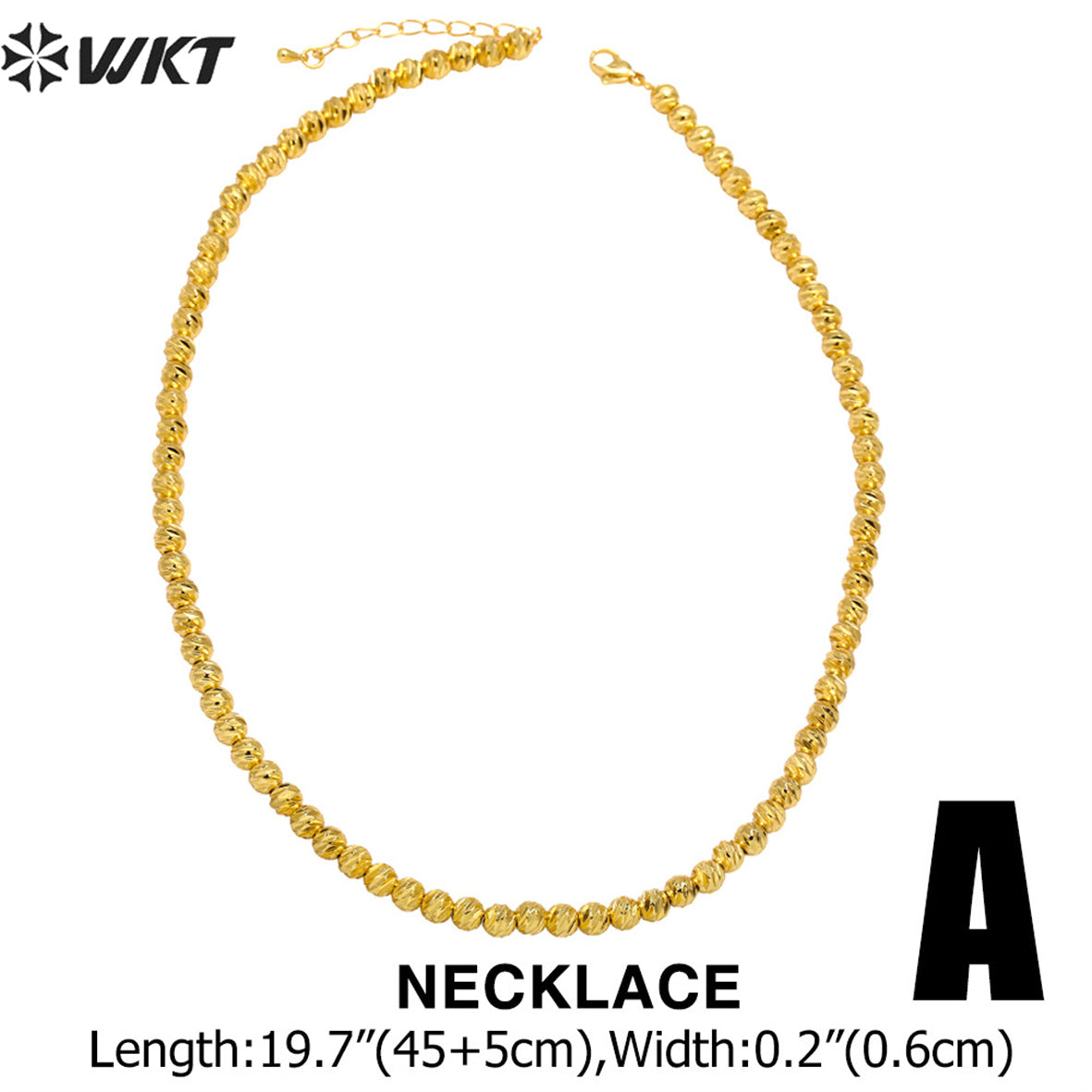 WT-BFN045 NEW Beads 18k Real Gold Plated Resist Tarnishable 3.5mm Brass Beads Chain Necklace Diamond Cut Beads Metal Necklace