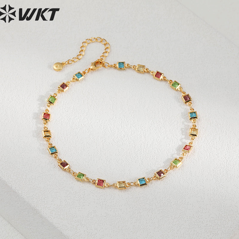 WT-MB125 Gorgeous Enamel Beads 17cm Long Cubic Zircon Women Bracelets Charming Natural Rice Pearl Beads Strand Bracelet