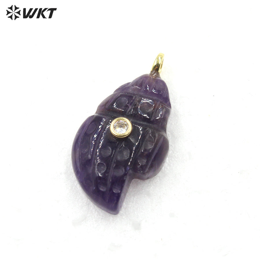 WT-P2122 Popular Lovely Style Natural Gemstones And Zircon Conch Shape Pendants For Handmade Earrings DIY Accessories