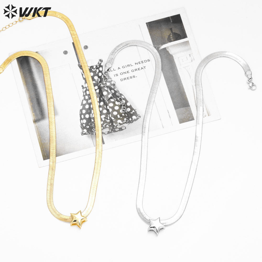 WT-JFN23 WKT Design Beautiful and Classical Style Star Shape Brass and Silver 18K Gold Plated Metal Necklace for Anniversity
