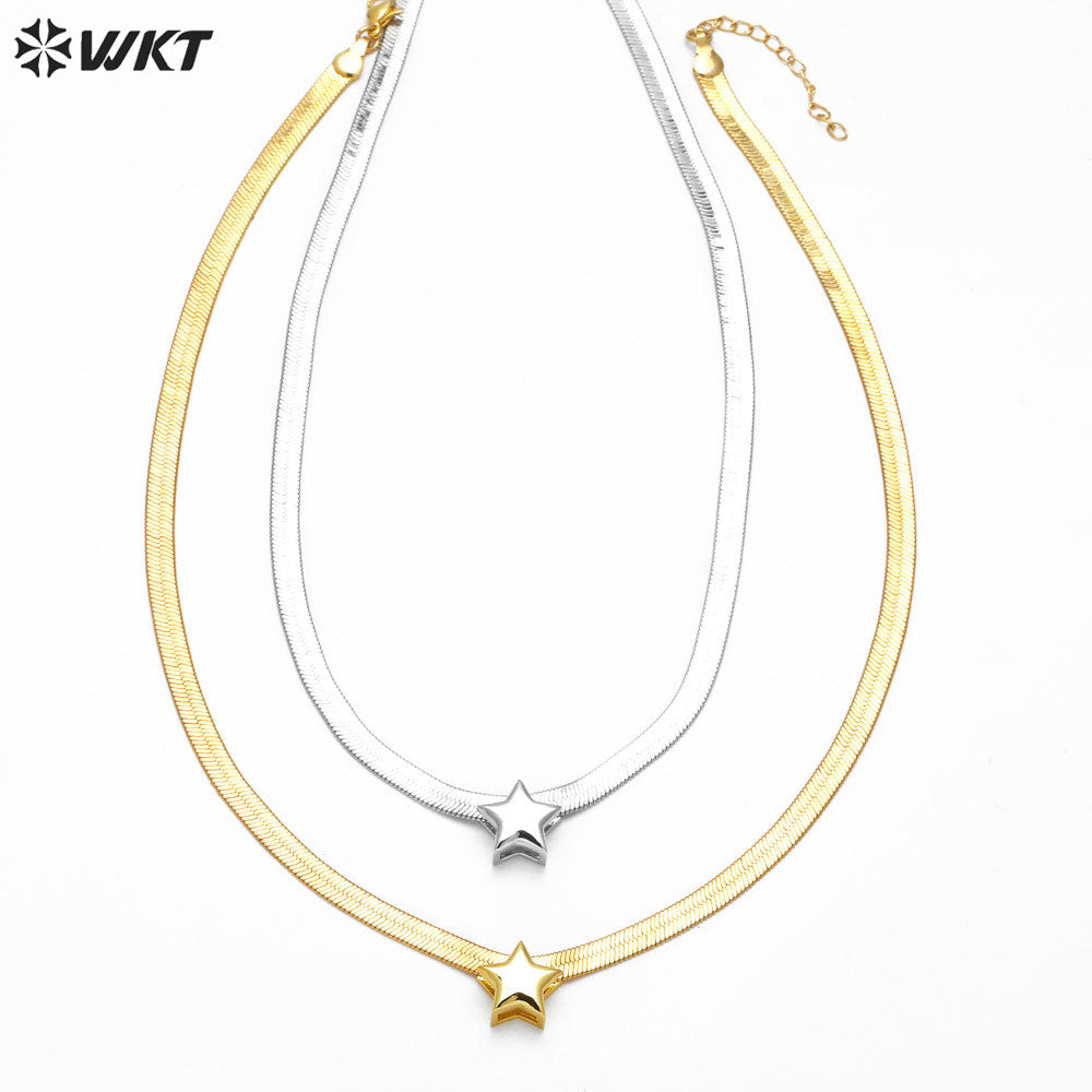 WT-JFN23 WKT Design Beautiful and Classical Style Star Shape Brass and Silver 18K Gold Plated Metal Necklace for Anniversity