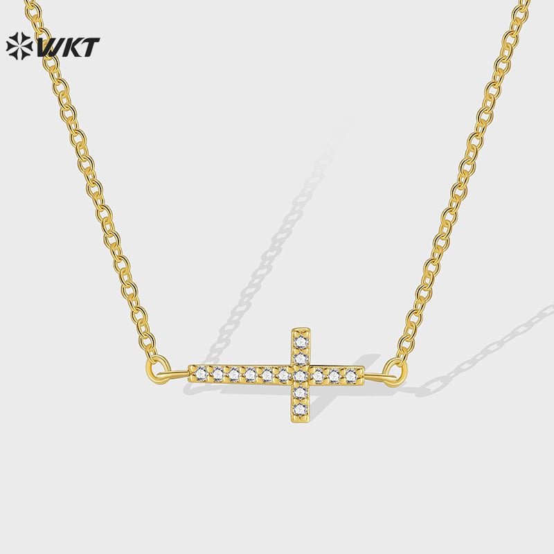 WT-MN997 Trendy Wholesale Cross Shape With Zircon Paved Connector Pendant Chain Necklace for Couple Daily Accessory