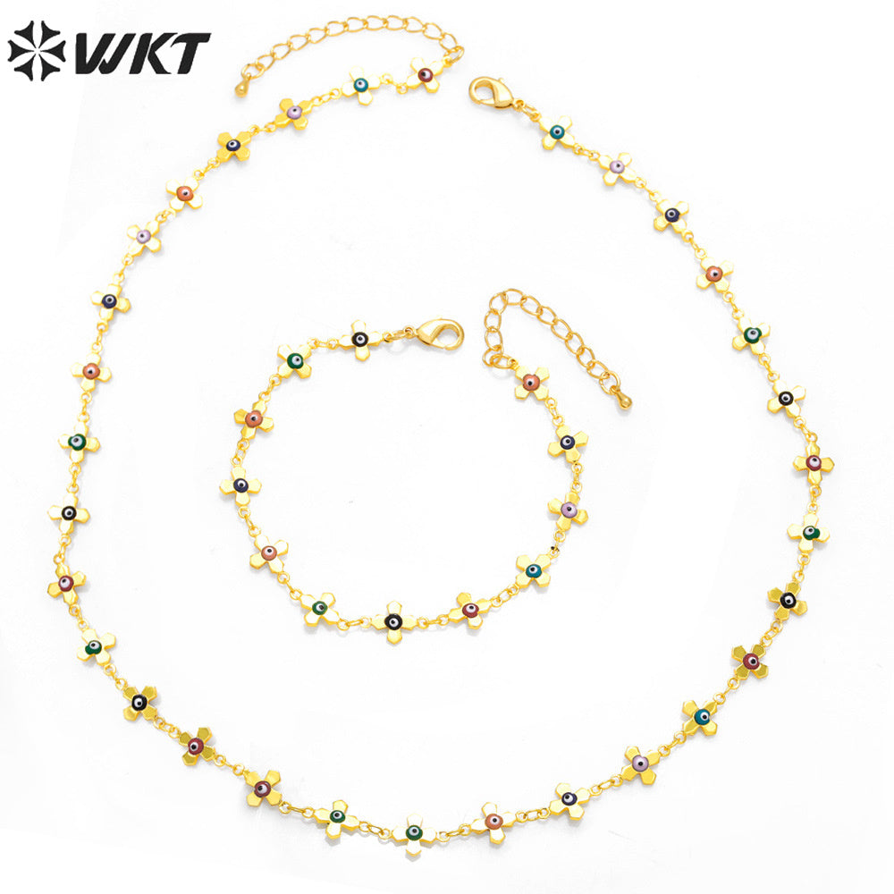 WT-BFN052 Women Best Selling Personalized Jewelry Set Is a Colorful Oil Drop Devil Eye Flower Collarbone Chain Necklace