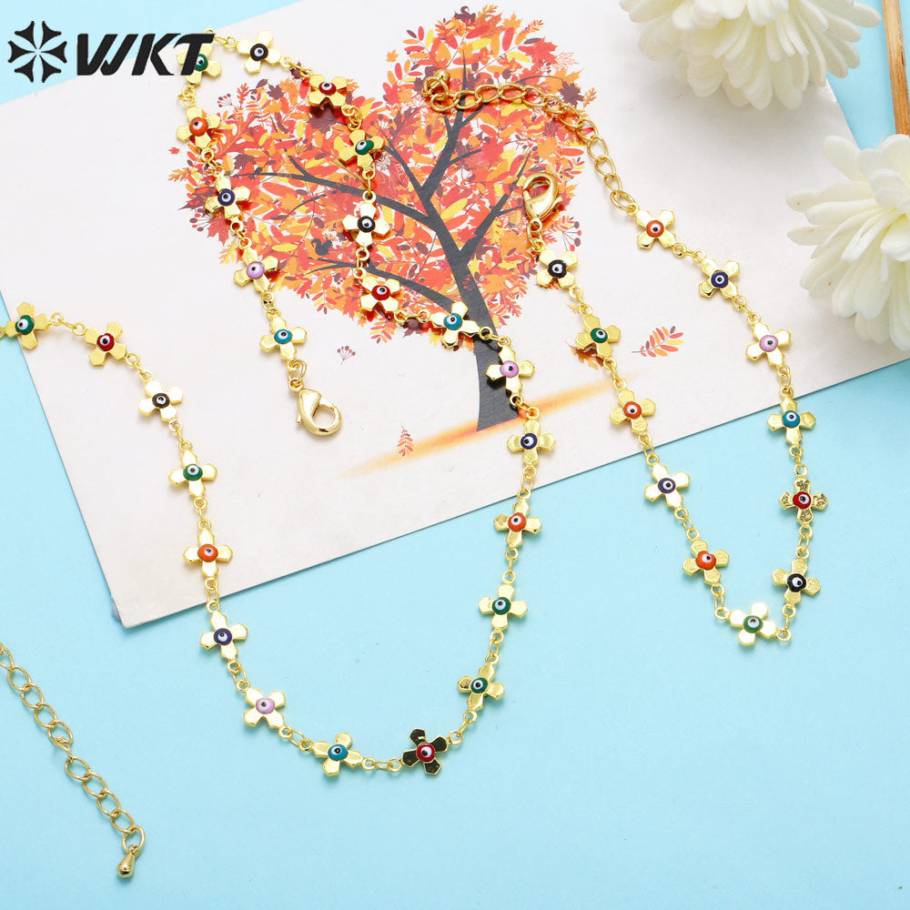 WT-BFN052 Women Best Selling Personalized Jewelry Set Is a Colorful Oil Drop Devil Eye Flower Collarbone Chain Necklace