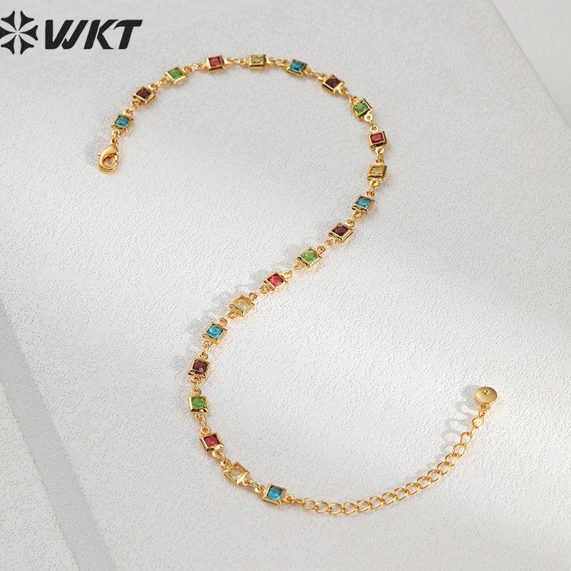 WT-MB125 Gorgeous Enamel Beads 17cm Long Cubic Zircon Women Bracelets Charming Natural Rice Pearl Beads Strand Bracelet