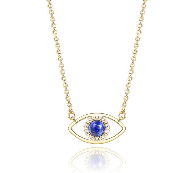 WT-N1226 Amazing Populared Gemstone Evil Eye Necklace 18k Thick Gold Plated High Polish Gold Evil Eye Necklace in 16 Inch Long
