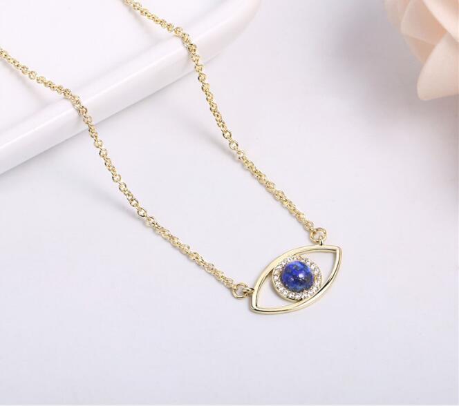 WT-N1226 Amazing Populared Gemstone Evil Eye Necklace 18k Thick Gold Plated High Polish Gold Evil Eye Necklace in 16 Inch Long
