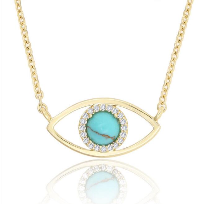 WT-N1226 Amazing Populared Gemstone Evil Eye Necklace 18k Thick Gold Plated High Polish Gold Evil Eye Necklace in 16 Inch Long