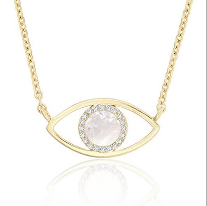 WT-N1226 Amazing Populared Gemstone Evil Eye Necklace 18k Thick Gold Plated High Polish Gold Evil Eye Necklace in 16 Inch Long