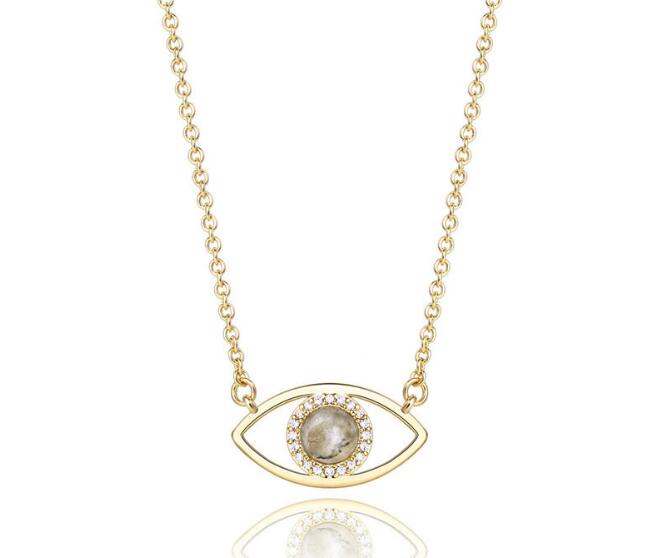 WT-N1226 Amazing Populared Gemstone Evil Eye Necklace 18k Thick Gold Plated High Polish Gold Evil Eye Necklace in 16 Inch Long