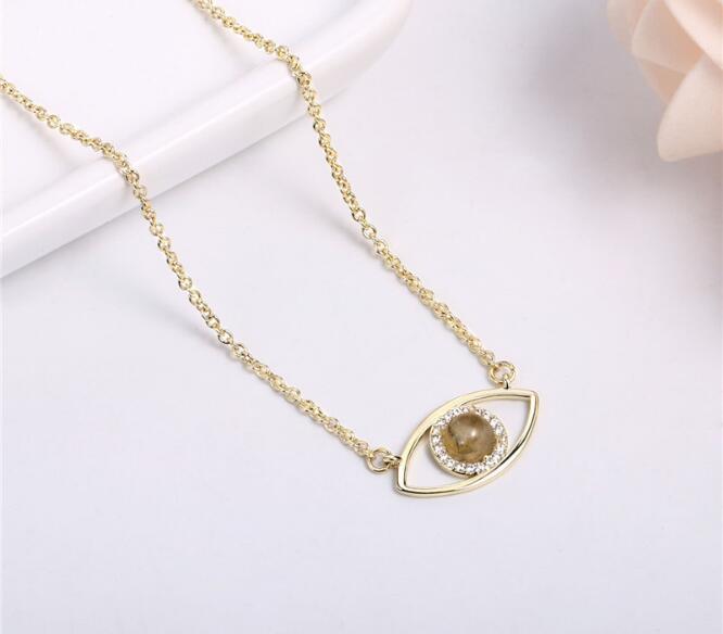 WT-N1226 Amazing Populared Gemstone Evil Eye Necklace 18k Thick Gold Plated High Polish Gold Evil Eye Necklace in 16 Inch Long