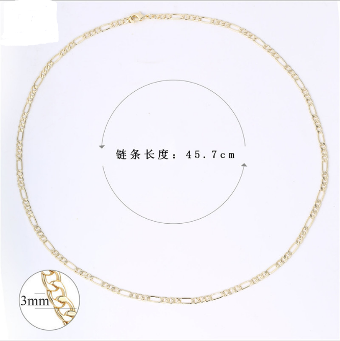 WT-N1227 Popular Figaro Chain Necklace Brass with Gold Electroplated Woman Fashion Link Chain Necklace Hot Figaro Chain Necklace