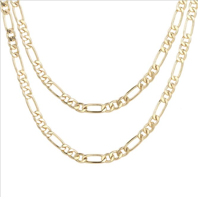WT-N1227 Popular Figaro Chain Necklace Brass with Gold Electroplated Woman Fashion Link Chain Necklace Hot Figaro Chain Necklace
