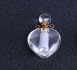 WT-P1848 Wholesale Fashion Stainless Steel Natural Stone Made Perfume Bottle Pendants Women Lovely Heart Stone Bottle for Neck