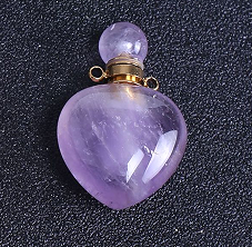 WT-P1848 Wholesale Fashion Stainless Steel Natural Stone Made Perfume Bottle Pendants Women Lovely Heart Stone Bottle for Neck