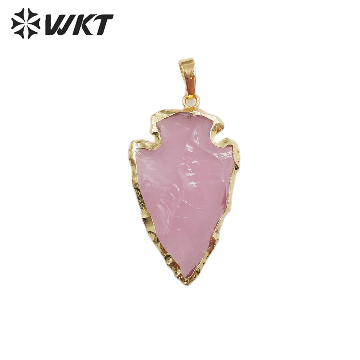 WT-P1878 New Material Fashion Gold Trim Natural Pink Opal Arrowhead in 1.5 Inch Pendant Natural Stone Hand Carved Opal Pendant