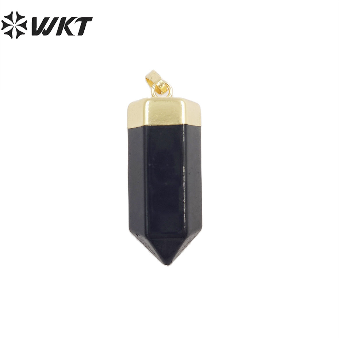 WT-P1880 WKT HOT Natural Stone Pendant 30mm Long Gold Top Black Obsidian Quartz Point Pendant for Necklace