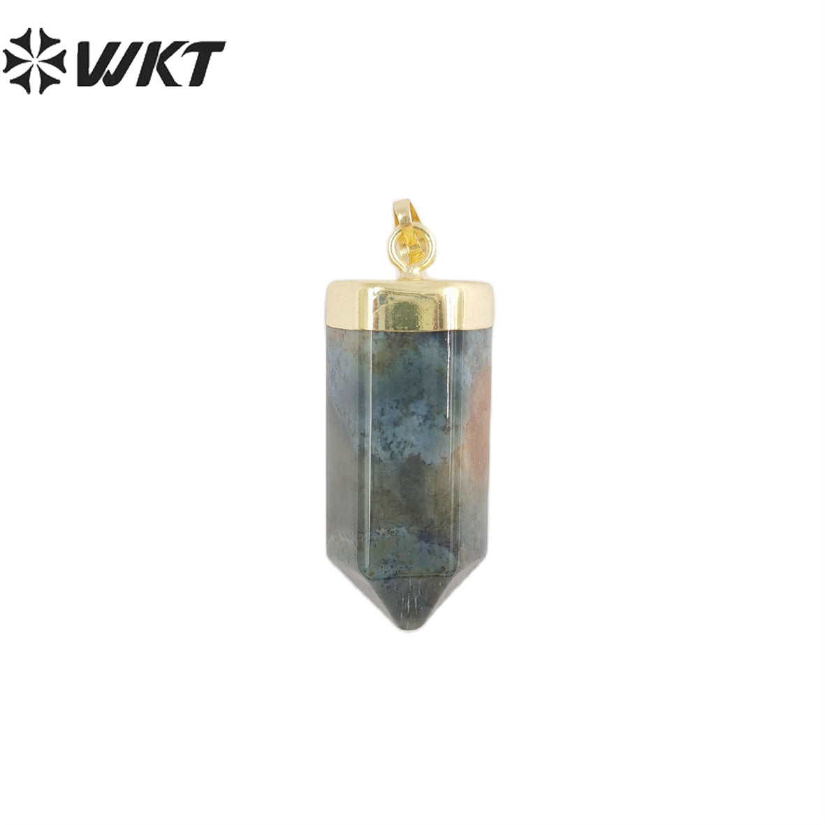 WT-P1880 WKT HOT Natural Stone Pendant 30mm Long Gold Top Black Obsidian Quartz Point Pendant for Necklace