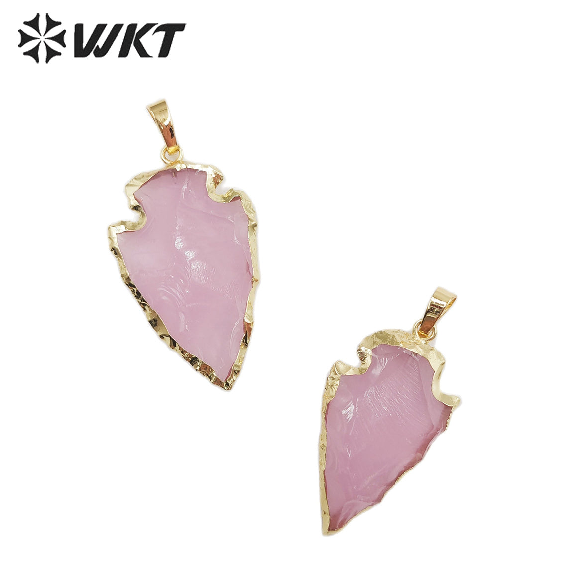 WT-P1878 New Material Fashion Gold Trim Natural Pink Opal Arrowhead in 1.5 Inch Pendant Natural Stone Hand Carved Opal Pendant