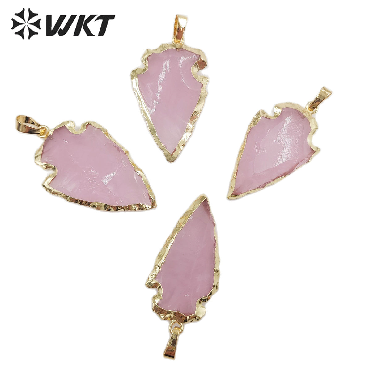 WT-P1878 New Material Fashion Gold Trim Natural Pink Opal Arrowhead in 1.5 Inch Pendant Natural Stone Hand Carved Opal Pendant