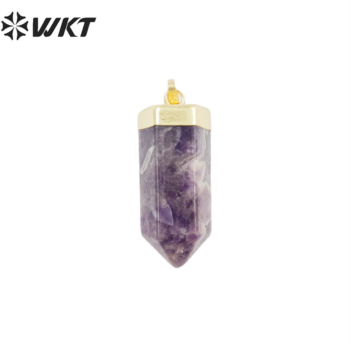 WT-P1880 WKT HOT Natural Stone Pendant 30mm Long Gold Top Black Obsidian Quartz Point Pendant for Necklace