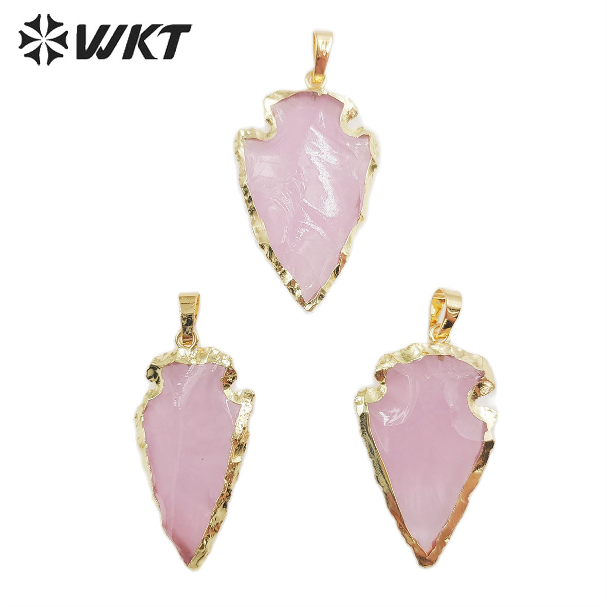WT-P1878 New Material Fashion Gold Trim Natural Pink Opal Arrowhead in 1.5 Inch Pendant Natural Stone Hand Carved Opal Pendant