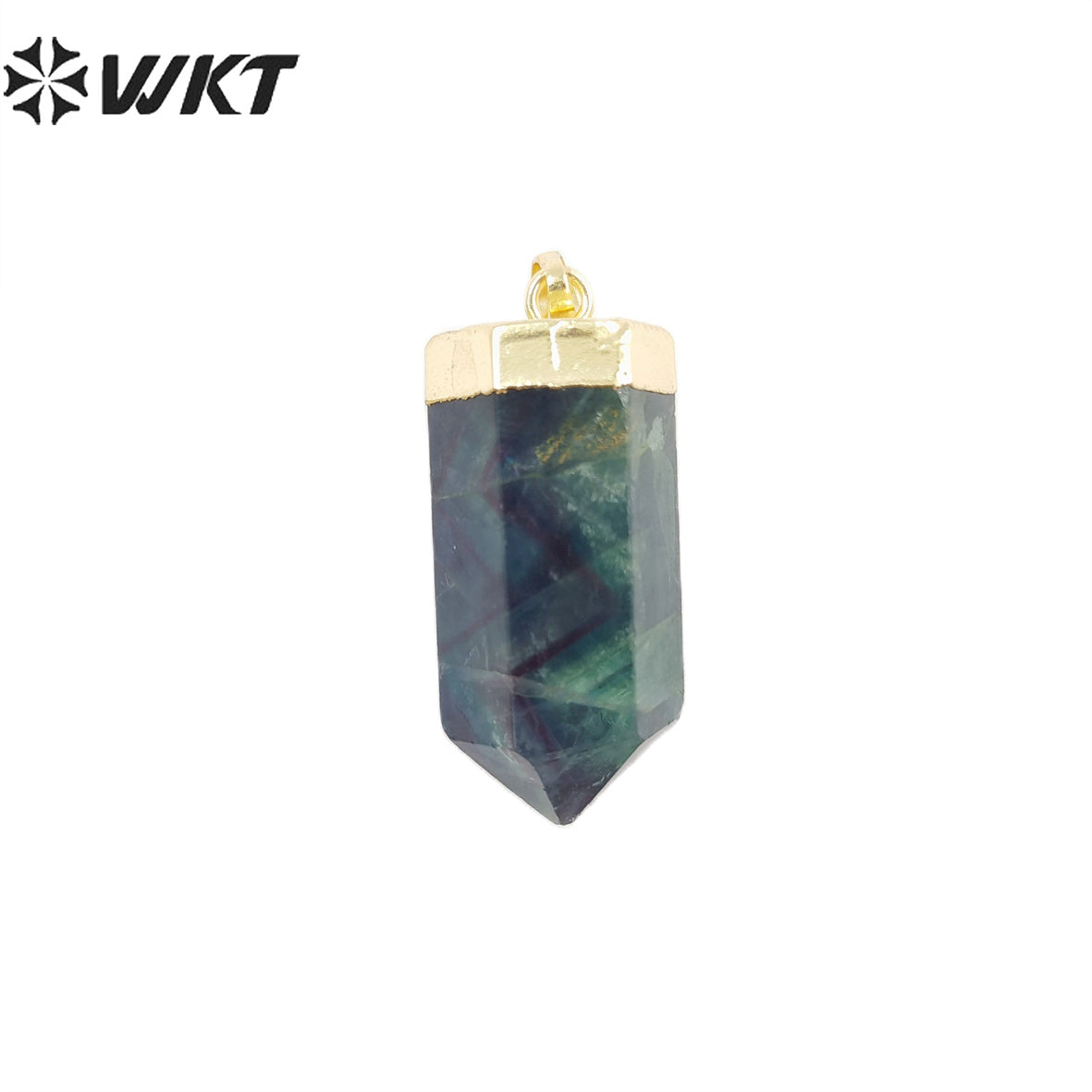 WT-P1880 WKT HOT Natural Stone Pendant 30mm Long Gold Top Black Obsidian Quartz Point Pendant for Necklace