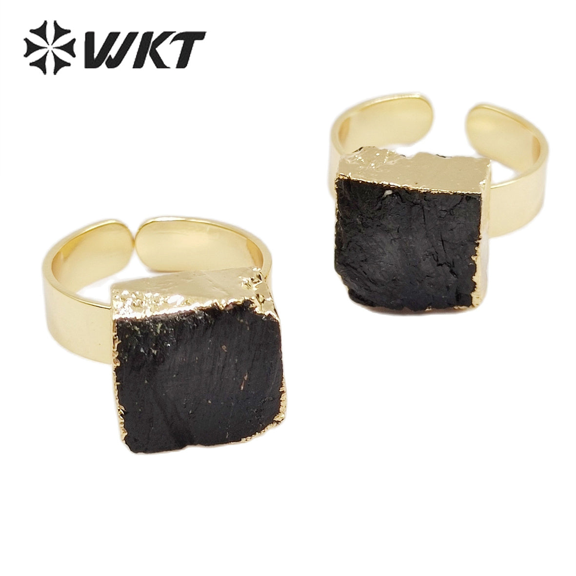 WT-R439 Amazing Fashion Black Tourmaline Energy Stone Ring Women Gold Electroplated Resist Tarnishable 12mm square Black Ring