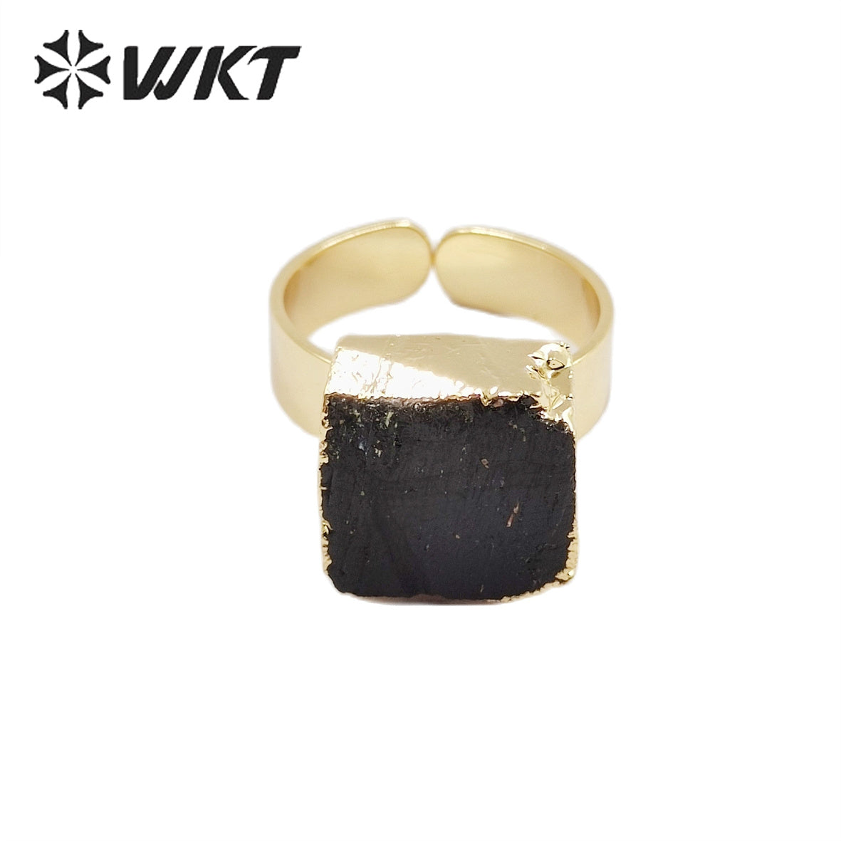 WT-R439 Amazing Fashion Black Tourmaline Energy Stone Ring Women Gold Electroplated Resist Tarnishable 12mm square Black Ring