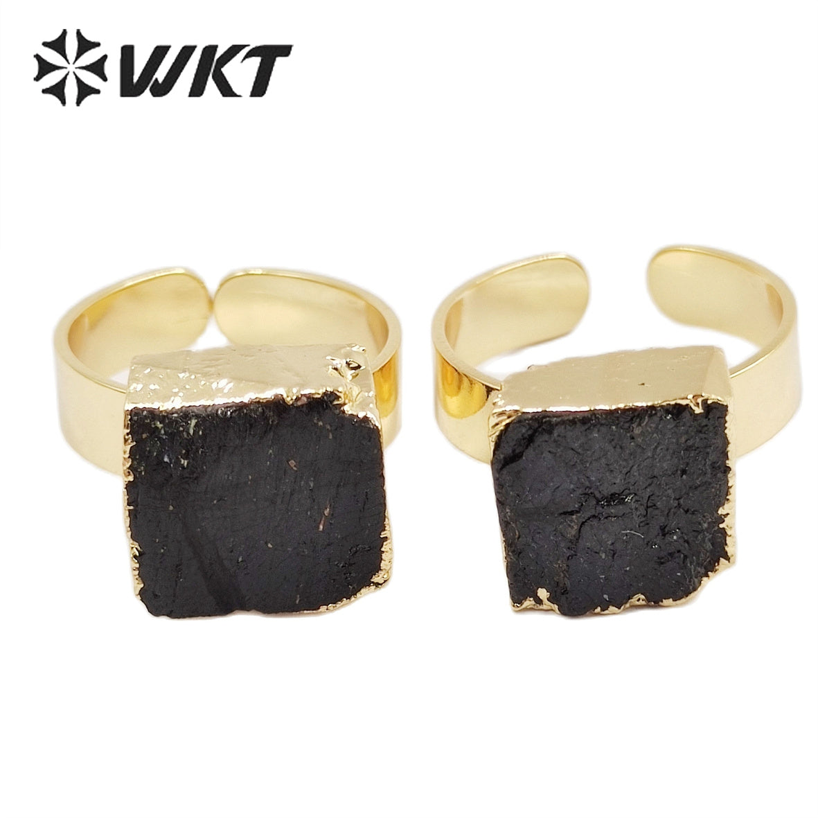 WT-R439 Amazing Fashion Black Tourmaline Energy Stone Ring Women Gold Electroplated Resist Tarnishable 12mm square Black Ring