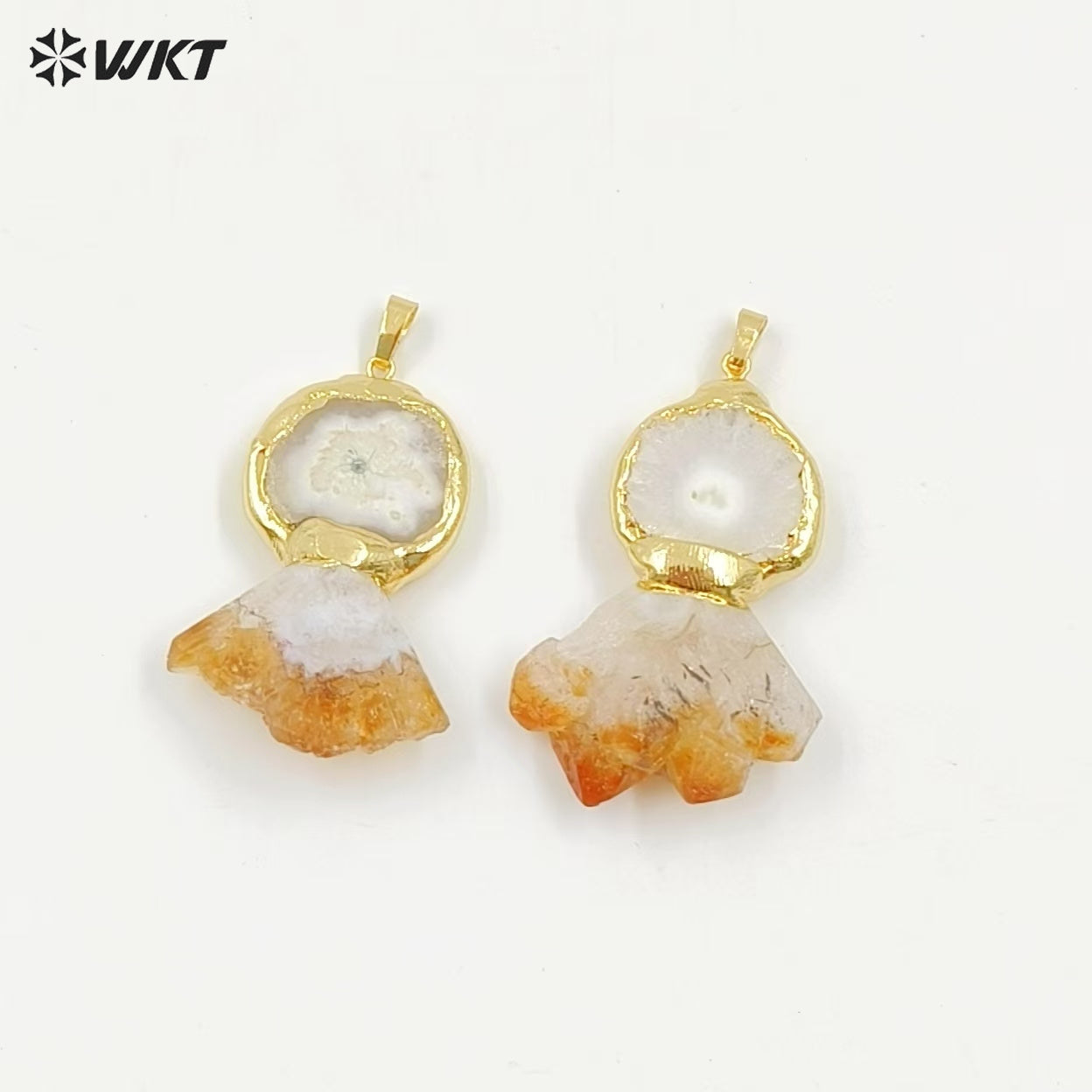WT-P2004 Wholesale Newest Style Energy Lucky Natural Stalactite and Yellow Citrine Stone Pendants with 18k Gold Plated