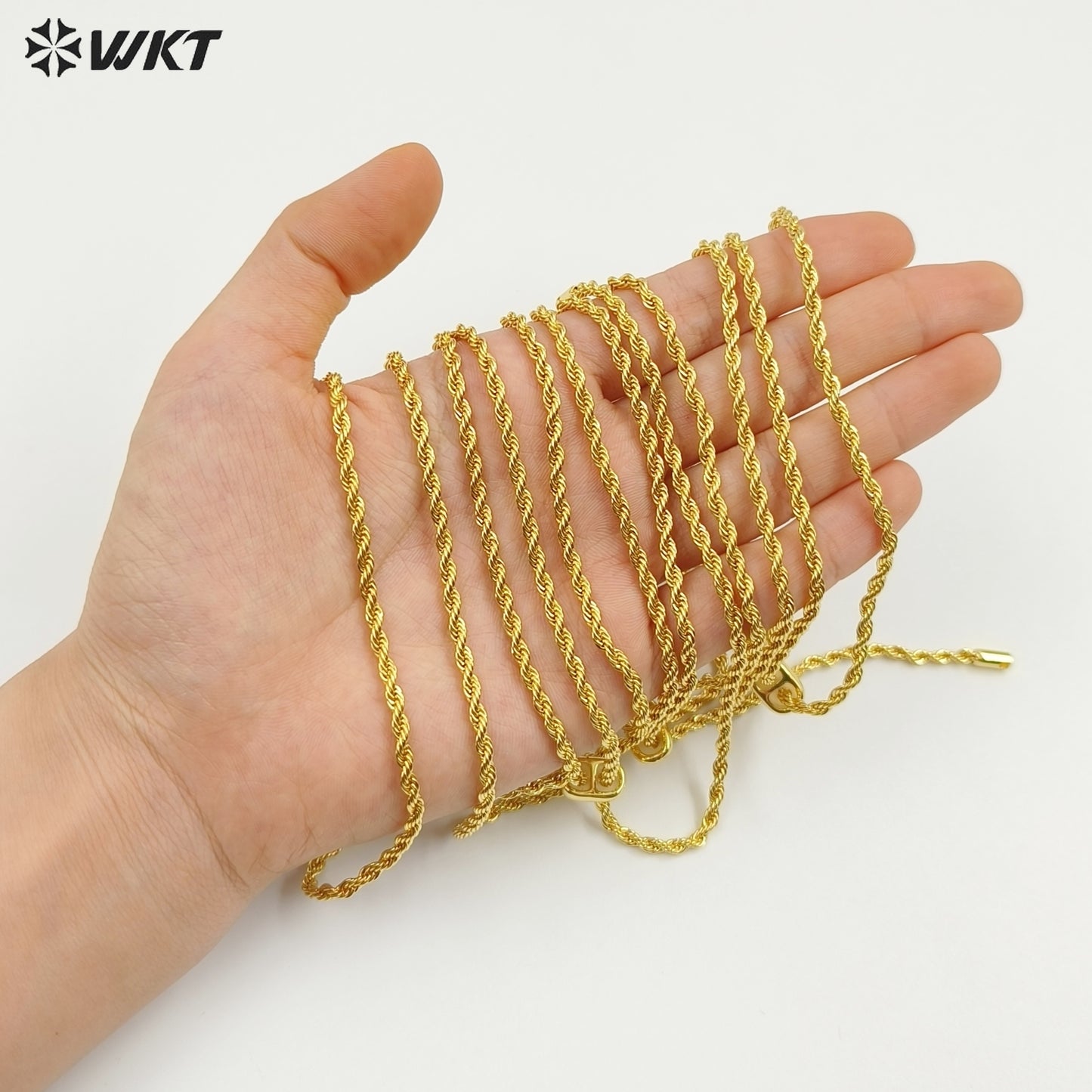 WT-JFN49 Wholesale Fashion Gold Plated Yellow Brass With Unique Clasp Spiral Weaving 35 Inches Necklace For Ladies Daily Wearing