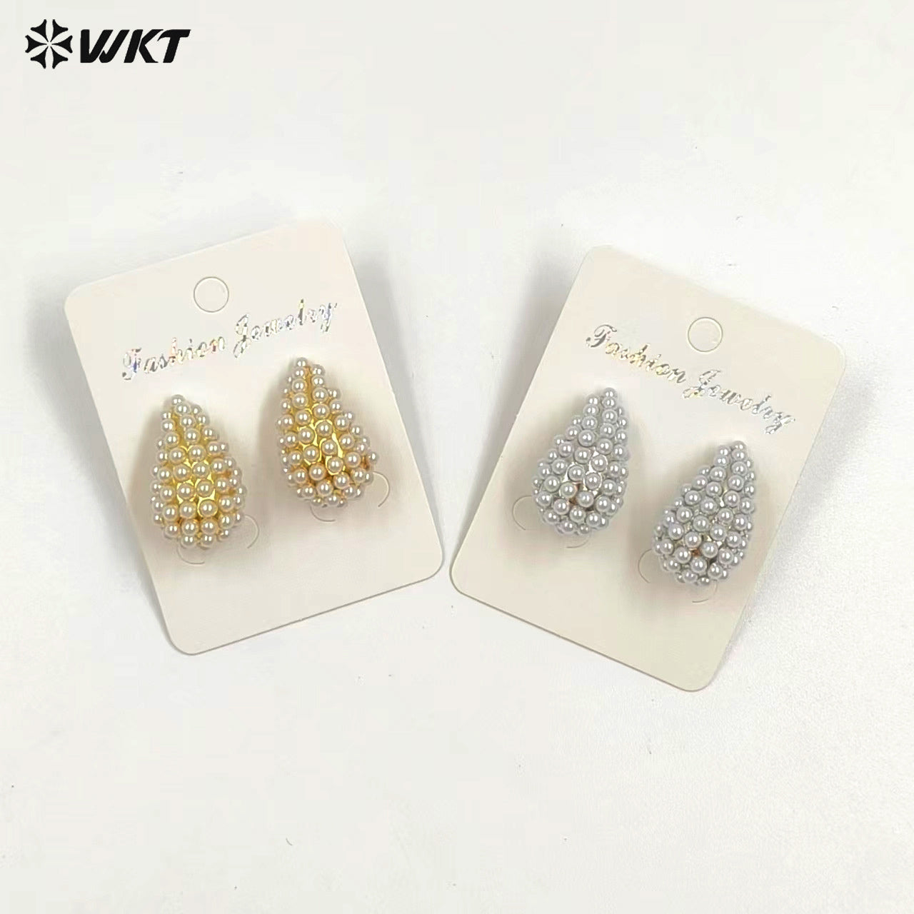 WT-ME129 Hot Sales Elegant Design Gold And Silver Plated Brass With Artificial Pearl Teardrop Shape Earrings For Wedding Gift