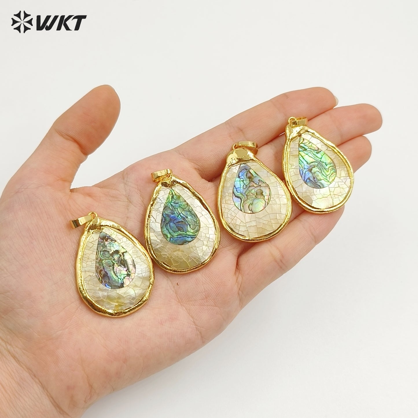 WT-JP414 Fashion Gold Plated Big Teardrop Natural Yellow and Abalone Shell Assemble Made Jewelry Pendants