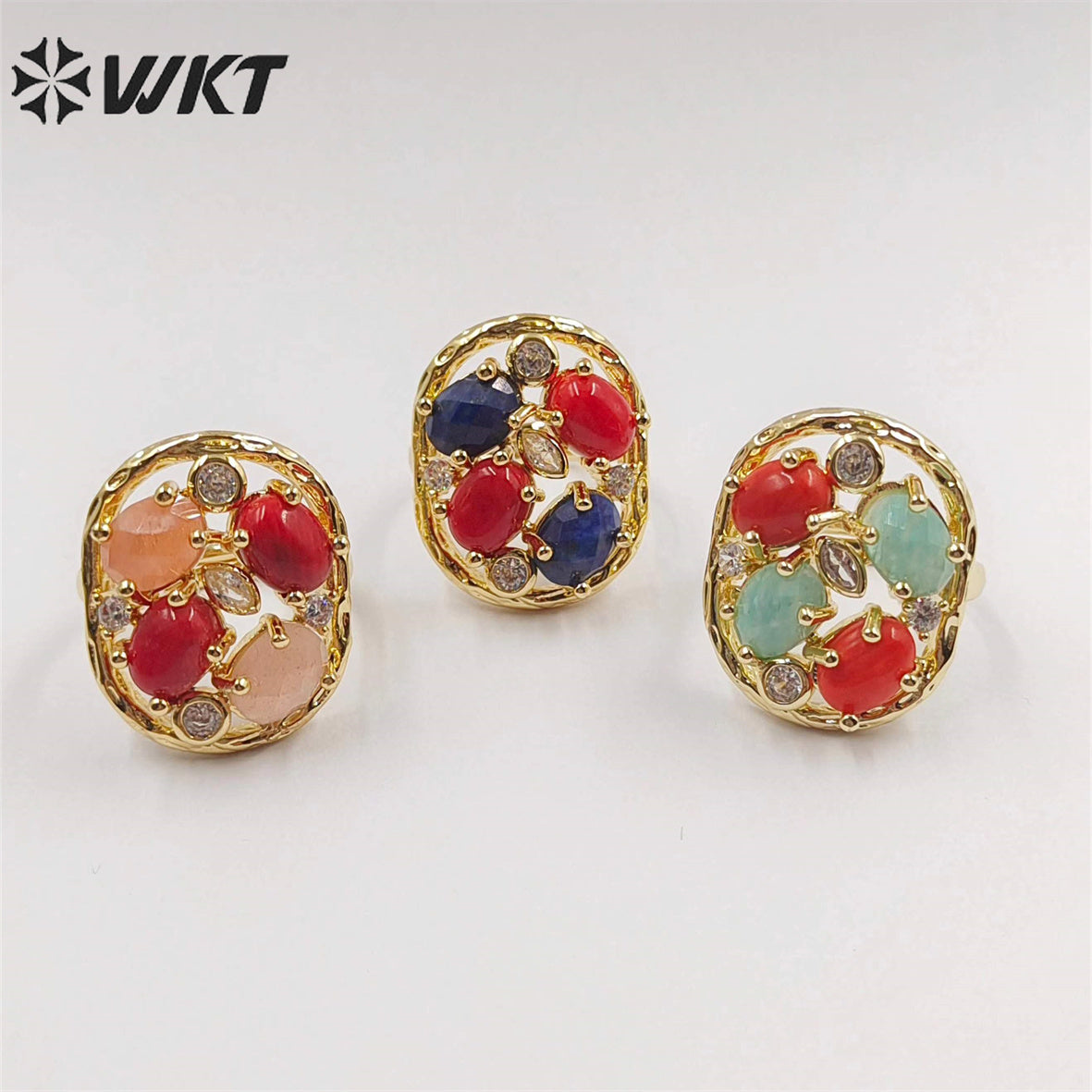 WT-R462 Amazing Handmade Claw Setting Natural Stone Women Ring 18k Real Gold Plated INS Hot Designer Wedding Ring