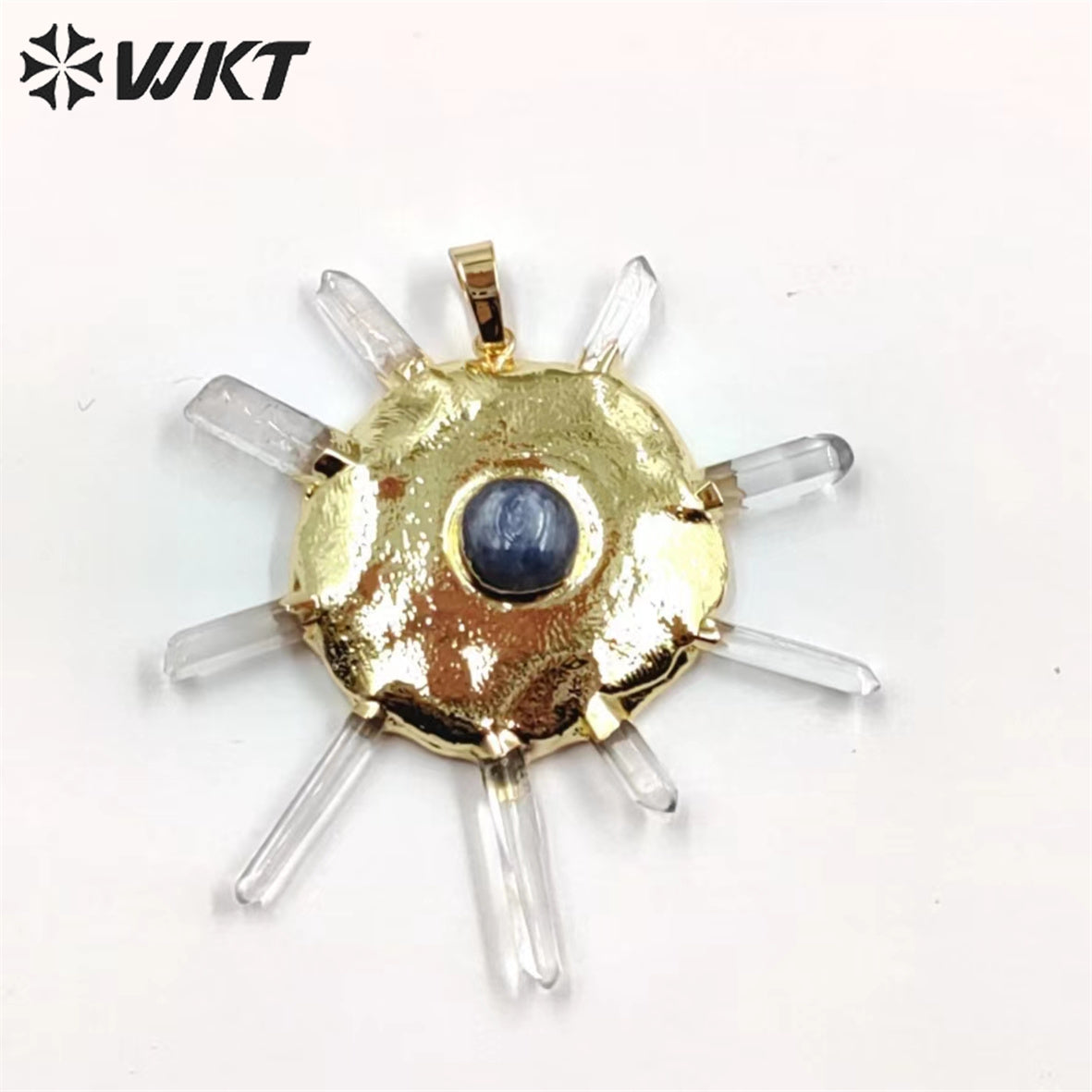 WT-P1884 WKT New Design Fashion Crown Shape Crystal Quartz Pendant Boho Women Round Wheel Stone Pendant for Necklace
