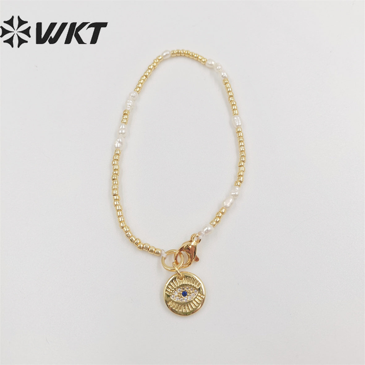 WT-MPB058 WKT Charming Gold Plated Tiny Beads Flexible Bracelet Fashion Micropaved Eye Beads Women Bracelet for Gift