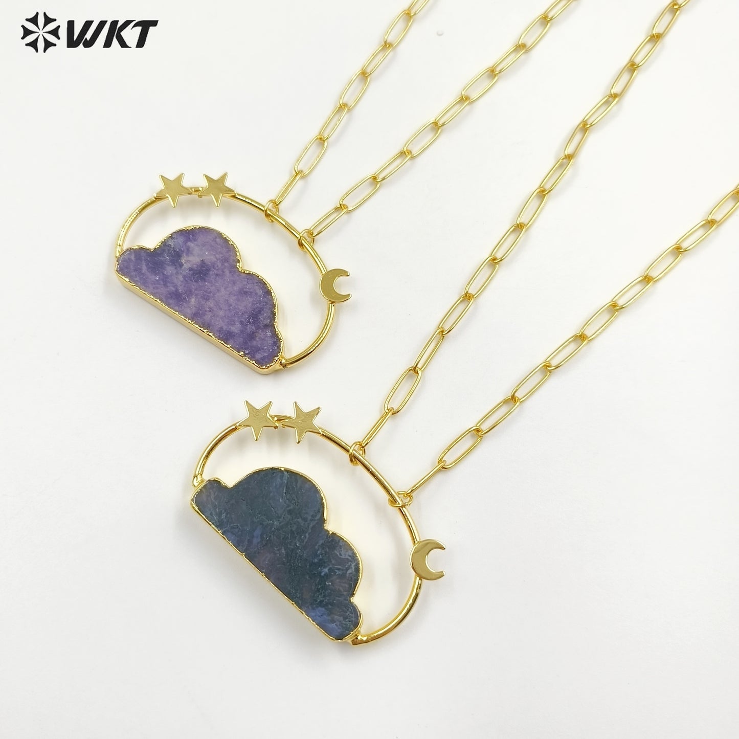 WT-N1447 WKT Exclusive Design Fashion 18K Real Gold Plated Resist Tarnishable Natural Stone Clouds Pendant Necklace Lovely Made